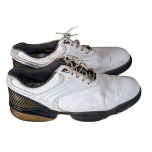 FootJoy Golf Shoes Mens 10W White Leather Classic Spiked Cleats Flex Zone 53163